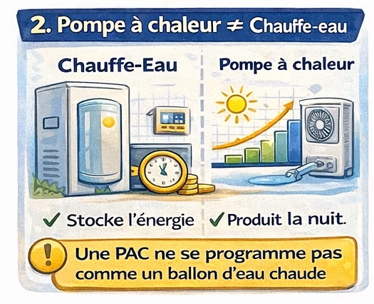 différence de fonctionnement entre pompe à chaleur et chauffe-eau heures creuses