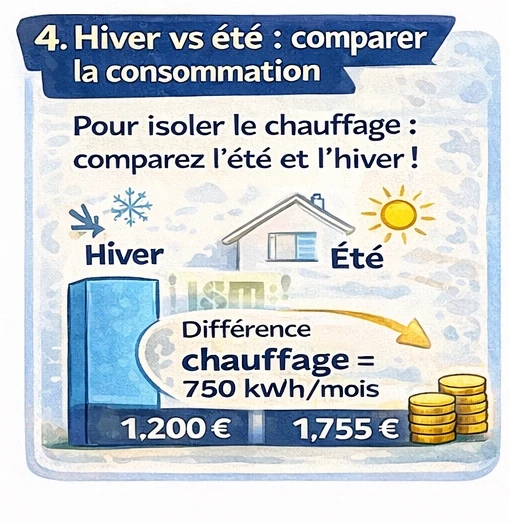 comparaison consommation électrique hiver et été pour isoler le chauffage d’une pompe à chaleur